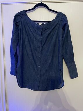 Rag & Bone Button Front Chambray Off The Shoulder Long Sleeve Top Blouse Size XS